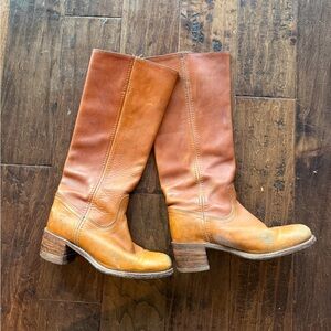 Vintage Frye Tan Leather Heeled Campus Boots
